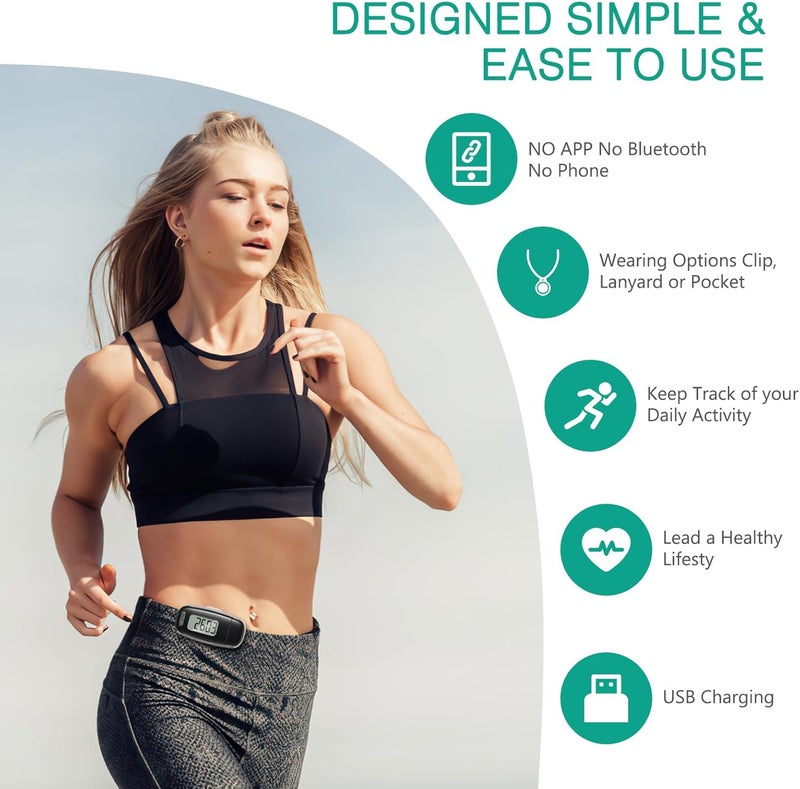 ORIA 3D Pedometer for Walking, Rechargeable Step Counter for Walking, Clip on Pedometer with Backlight, Lanyard, Simple Step Tracker for Men Women Teens Seniors - Image 5